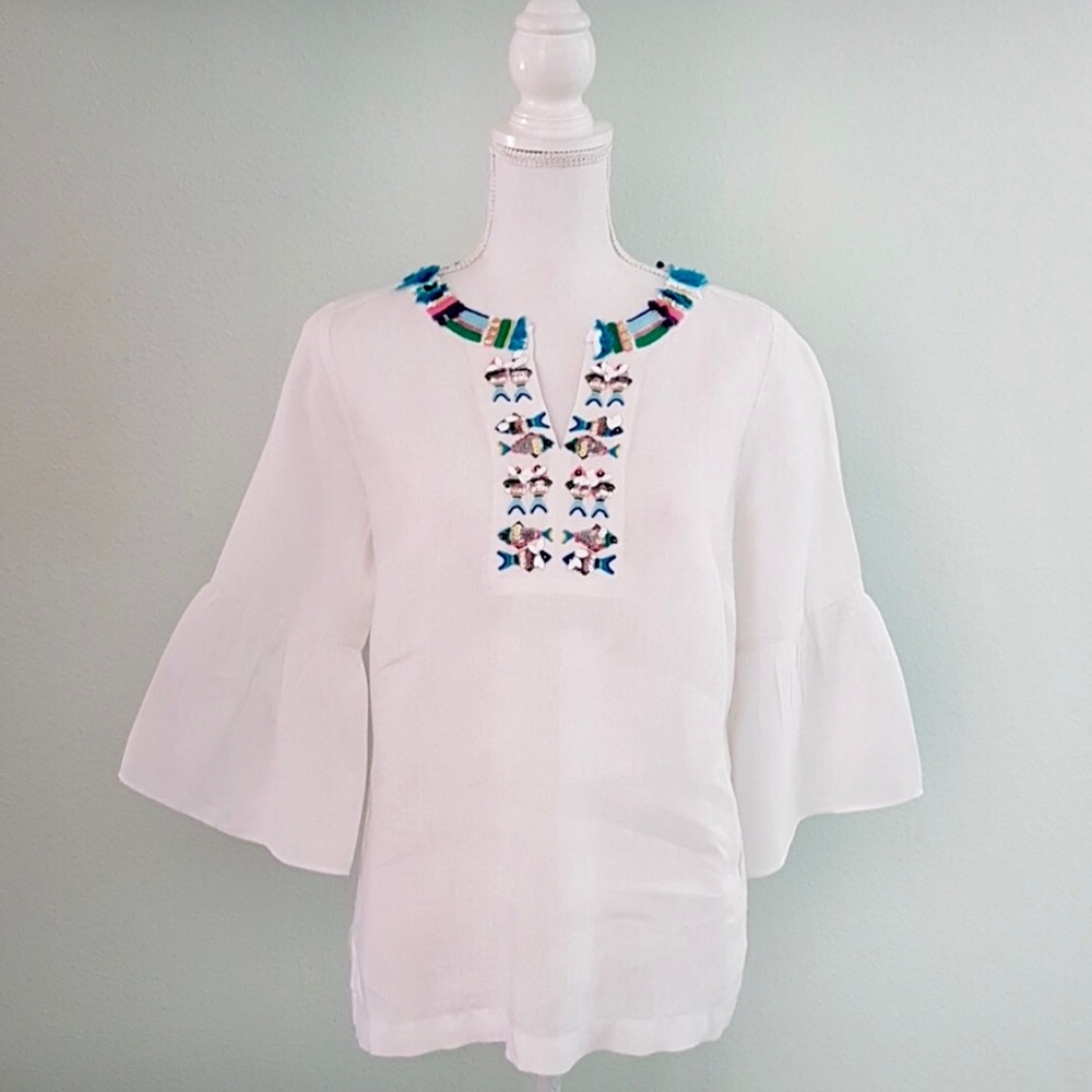 Talbots Linen Embellished Top 🐟 🐟 🐟